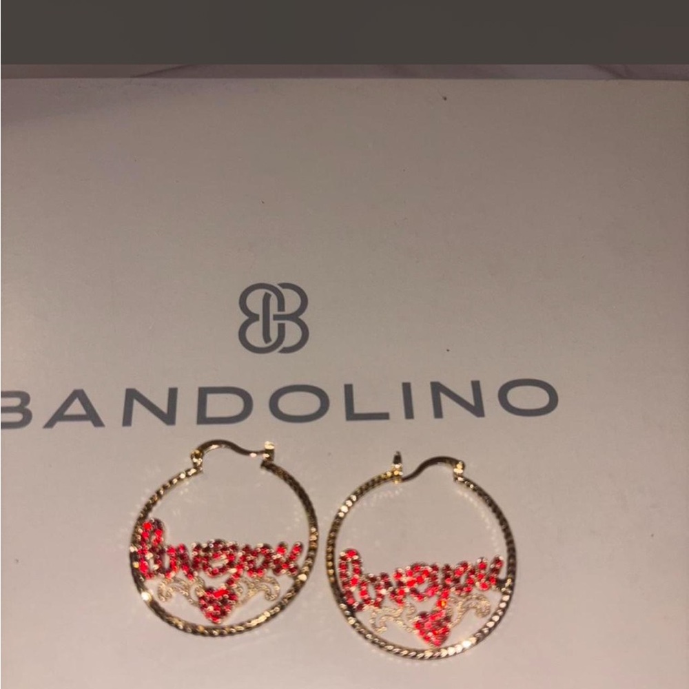 Red cz and Gold Hoop Earrings with Red Accents